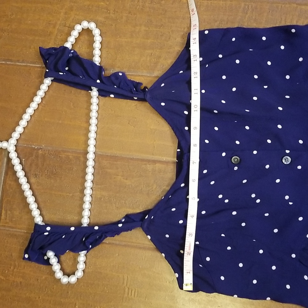 Madewell Sleeveless Blue White Polka Dot Flutter Strap Square Neck Mini Dress - Picture 11 of 14